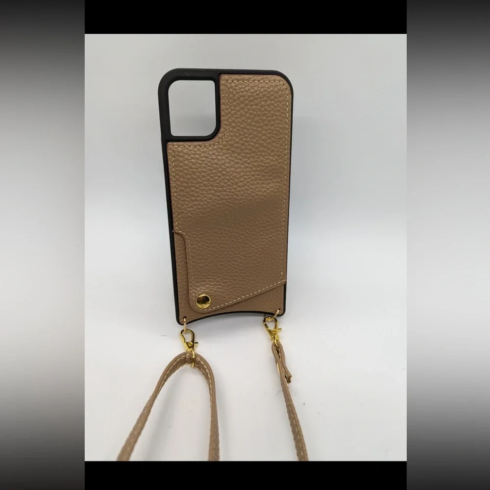 Slim Eco-Leather iPhone Case with Strap for iPhone 12 Pro Max- tan